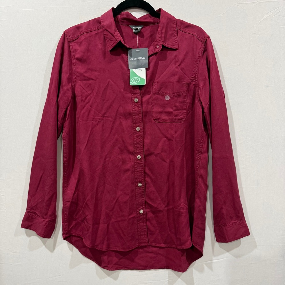 Eddie Bauer Womens Ruby Red Tencel Button Down Shirt Top Size‎ Medium